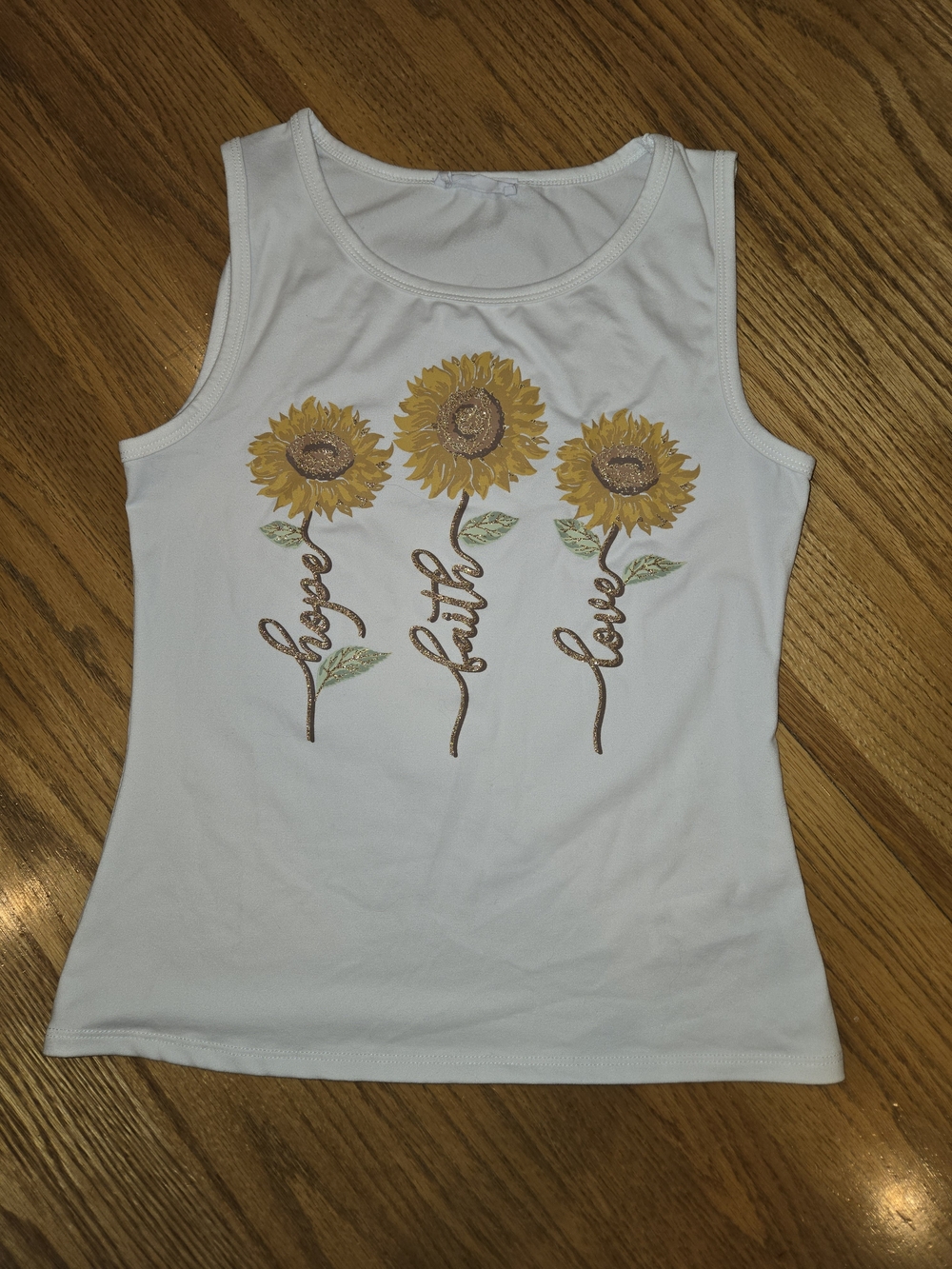 Beautees Women's M Cream Sunflower Graphic Glitter Scoop Neck Tank Top Y2K Faith